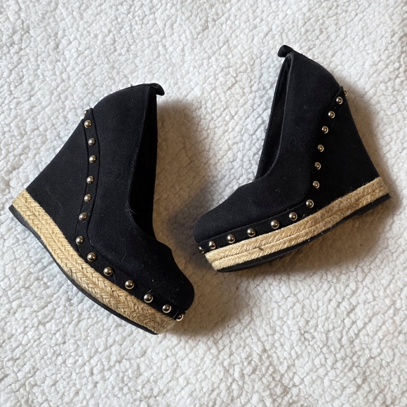Aldo Shoes - Aldo black wedge espadrille heels with gold studs